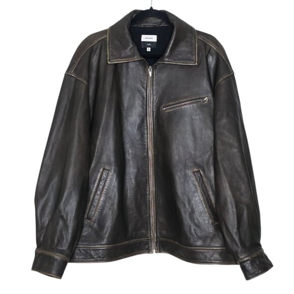 Reformation‎ Veda Marco Pitstop Brown Leather Oversized Bomber Jacket Size XL - Picture 4 of 16